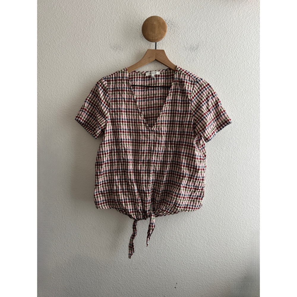 Madewell Novel Tie Front Top in Rainbow Gingham Check Size Small